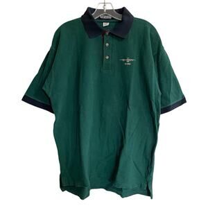 LA LOVING Polo Shirt Men XL Green Blue Contrast Collar Embroidered Airplane
